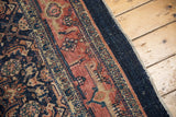 Vintage Bibikabad rug border with unique turtle design in indigo, red, and ivory.