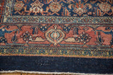 Vintage Bibikabad border with unusual turtle motifs, raspberry, indigo, ivory, and banded edge.