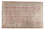Distressed Oushak carpet, faded allover floral design in dusty rose, antique ivory. 6' x 9'2
