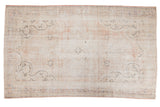 Well distressed Oushak carpet, pale blush and charcoal curvilinear design, 5'10