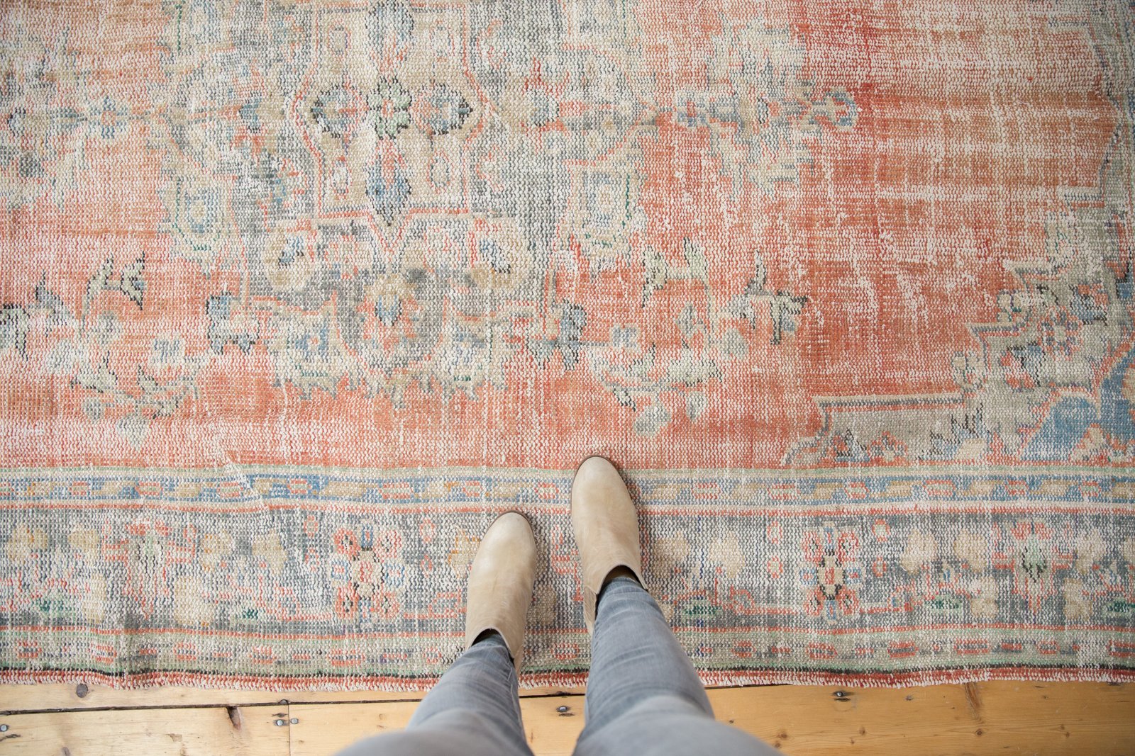 Vintage Distressed Oushak Carpet