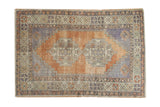 Distressed vintage Oushak rug, abrashed terracotta and faded blue double medallion, 3'10