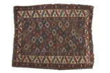 Antique Shirvan square rug, allover gul pattern in green, red, ivory. Circa 1890s.
