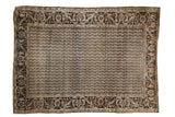 Fine Antique Farahan Sarouk rug: allover channel of water pattern, intricate charcoal, ivory, blue-teal border.