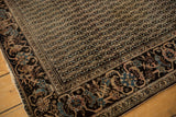 Antique Farahan Sarouk rug corner, intricate floral border, water motif, and original worn end.