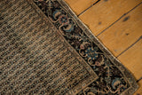 Intricate floral border on Antique Farahan Sarouk rug, sky blue, rose, charcoal tones. Visible light edge loss.