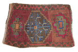 Distressed Oushak rug with playful geometric pink, blue, and cranberry medallions, 2' x 3'3
