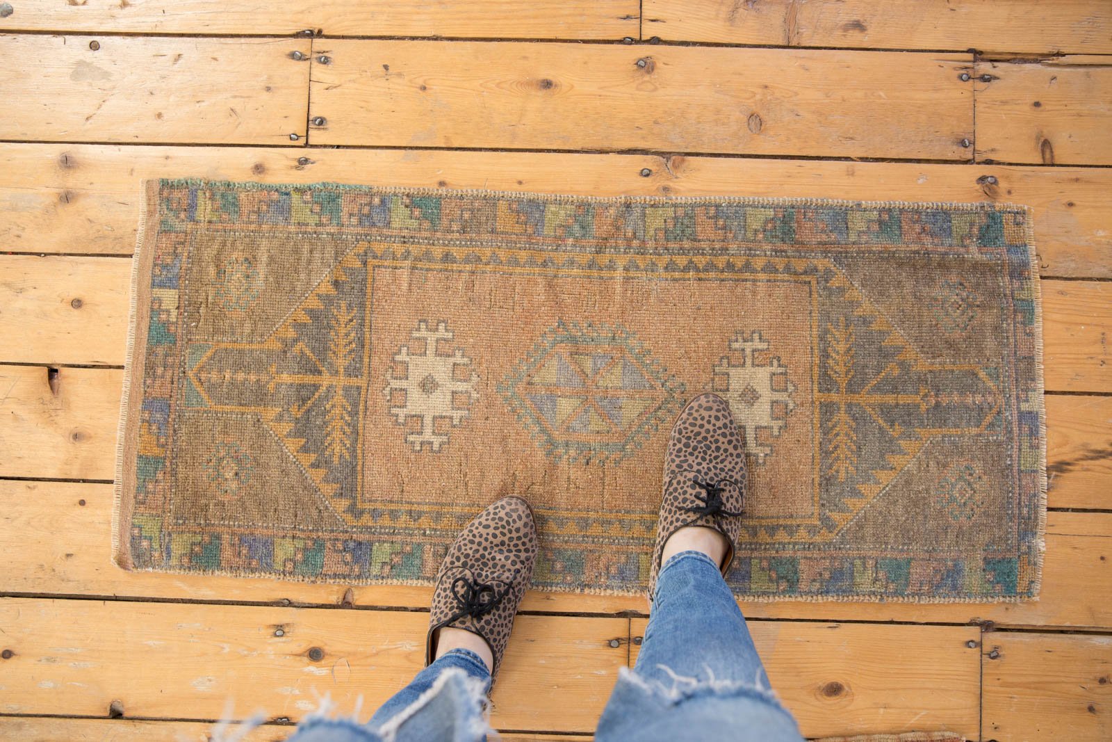 Vintage Distressed Oushak Rug Mat Runner