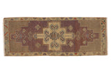 Vintage Distressed Oushak runner, geometric ivory medallion, dusty purple field, 1'2