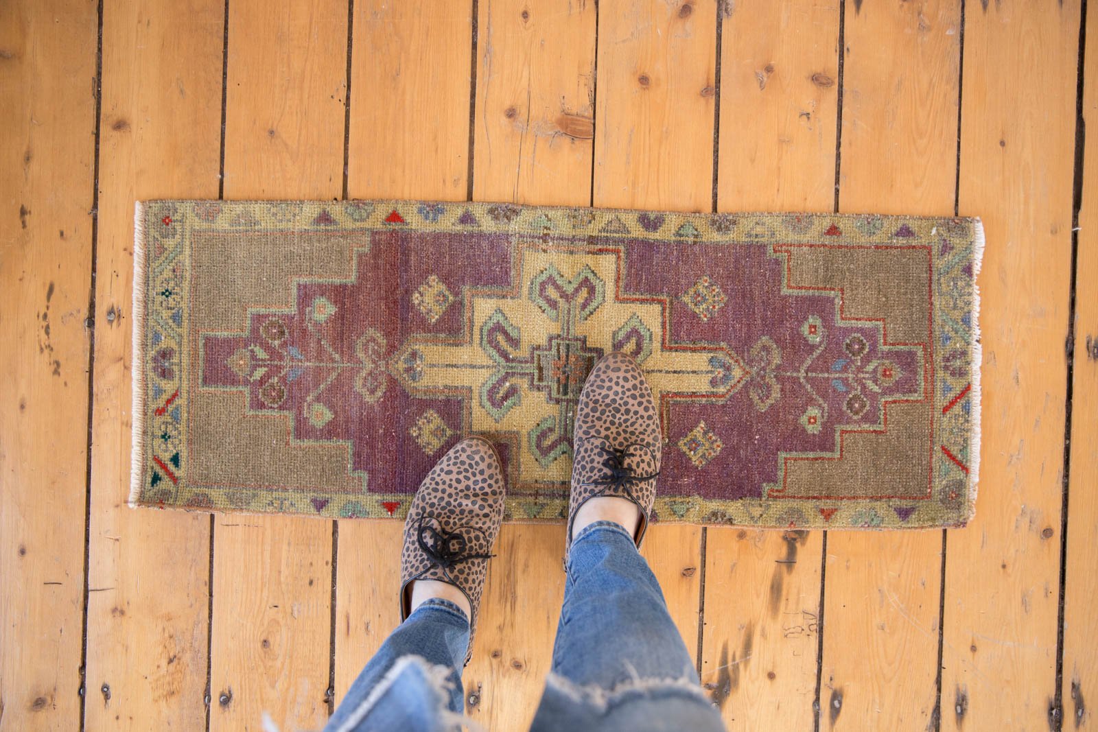 Vintage Distressed Oushak Rug Mat Runner