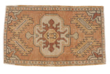 Distressed hand knotted Oushak rug with apricot, sandlewood, ivory geometric floral medallion, 1'8