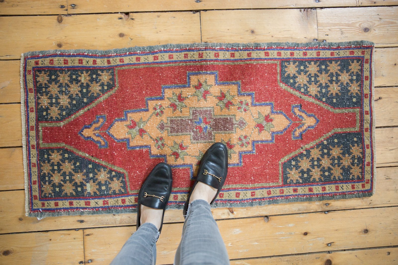 Vintage Distressed Oushak Rug Mat Runner