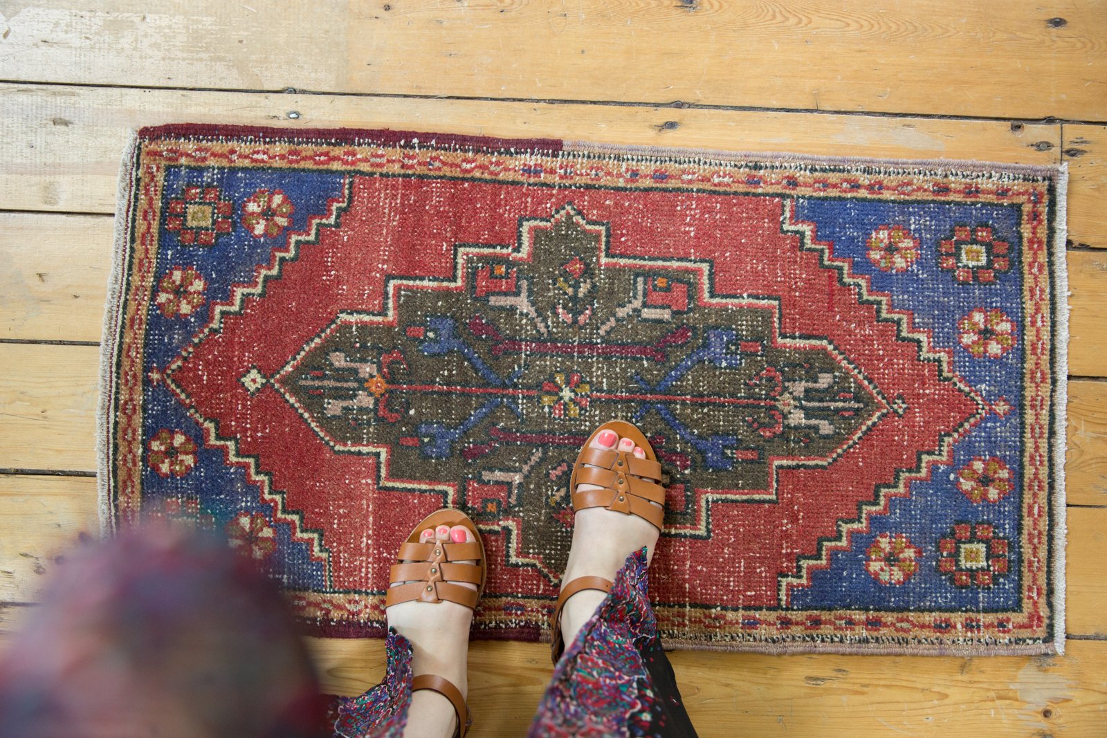 Vintage Distressed Oushak Rug Mat Runner