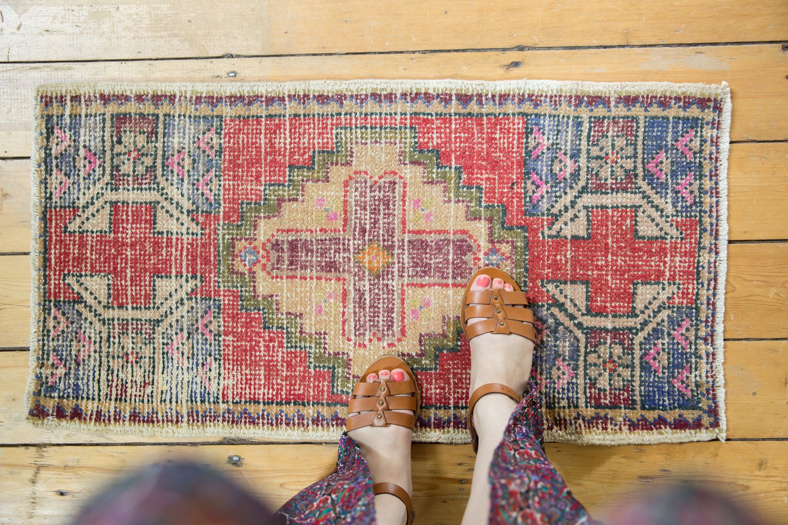 Vintage Distressed Oushak Rug Mat Runner