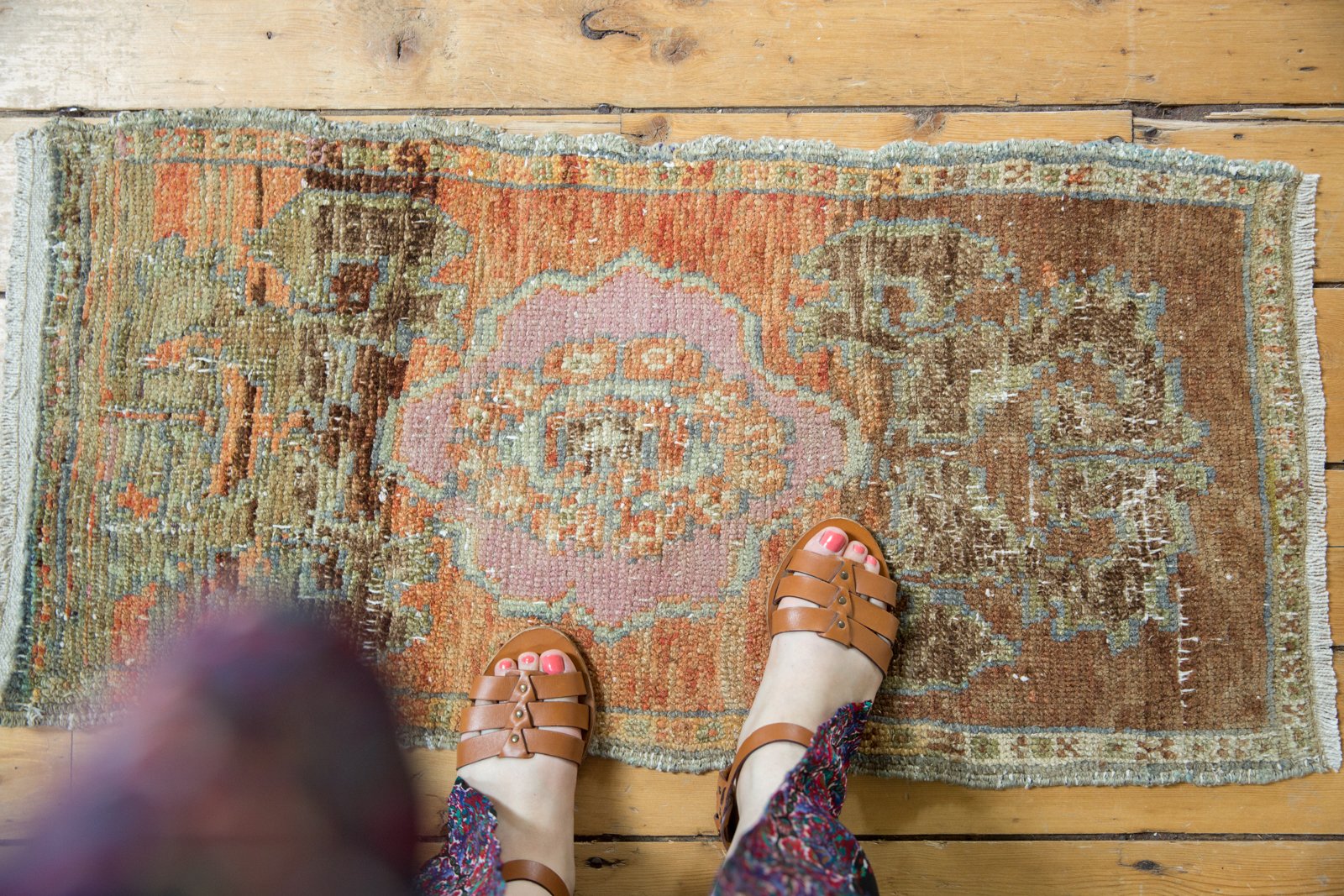 Vintage Distressed Oushak Rug Mat Runner