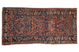 Hand knotted vintage Lilihan rug runner, allover floral vinery in dusty blush and navy blue, 2'10