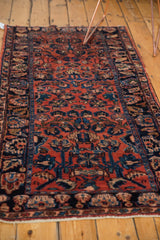 Vintage Lilihan runner displaying thick pile with dusty blush floral and navy border.