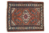 Vintage Engelas rug: brick red rust field, diamond medallion, Herati motif, 2'2