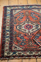 Hand-knotted Vintage Engelas rug with brick red Herati motif and diamond medallion.