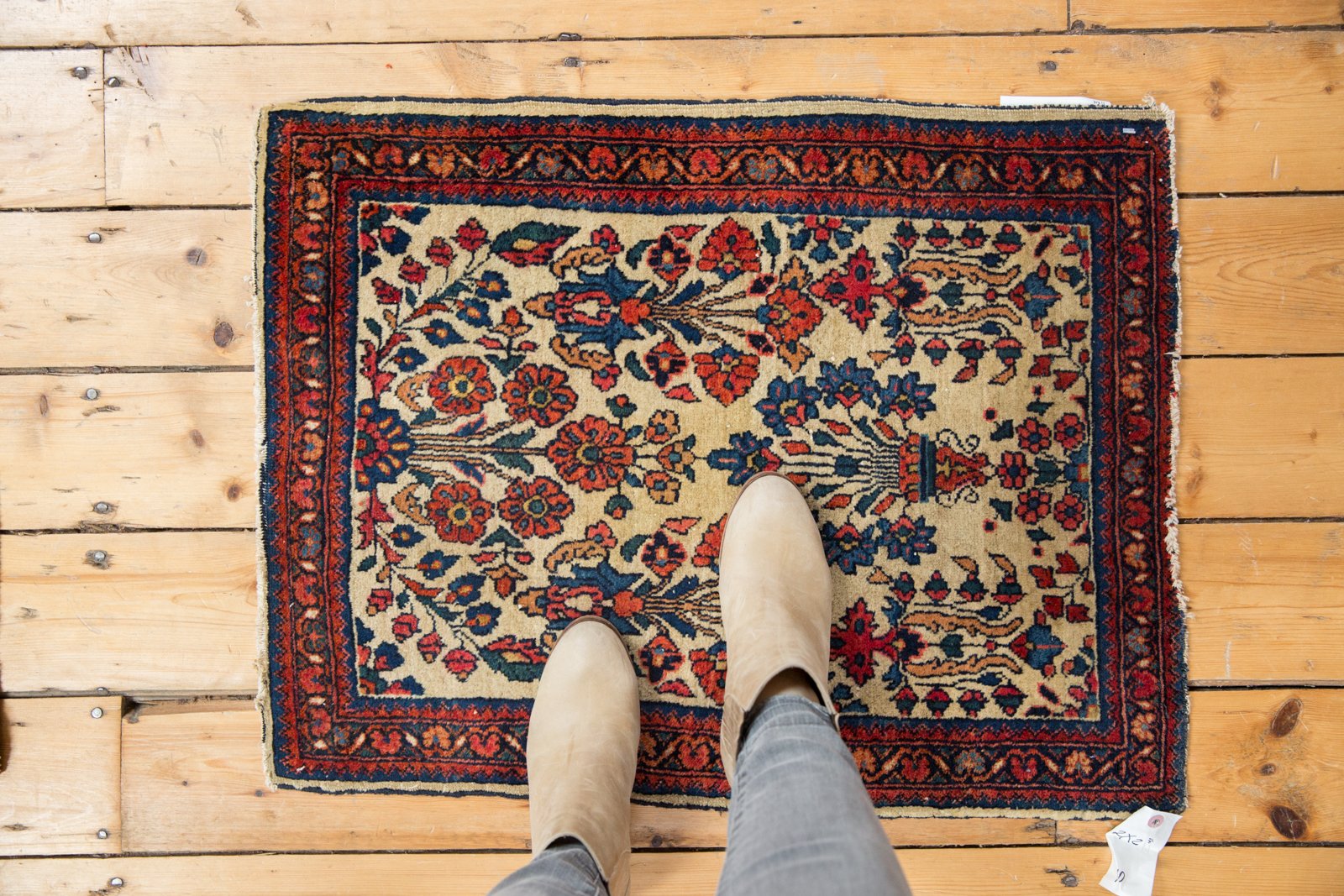 Vintage American Sarouk Square Rug Mat