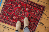 Cherry red Sarouk field dense with floral blossoms, showcasing navy and blush accents.