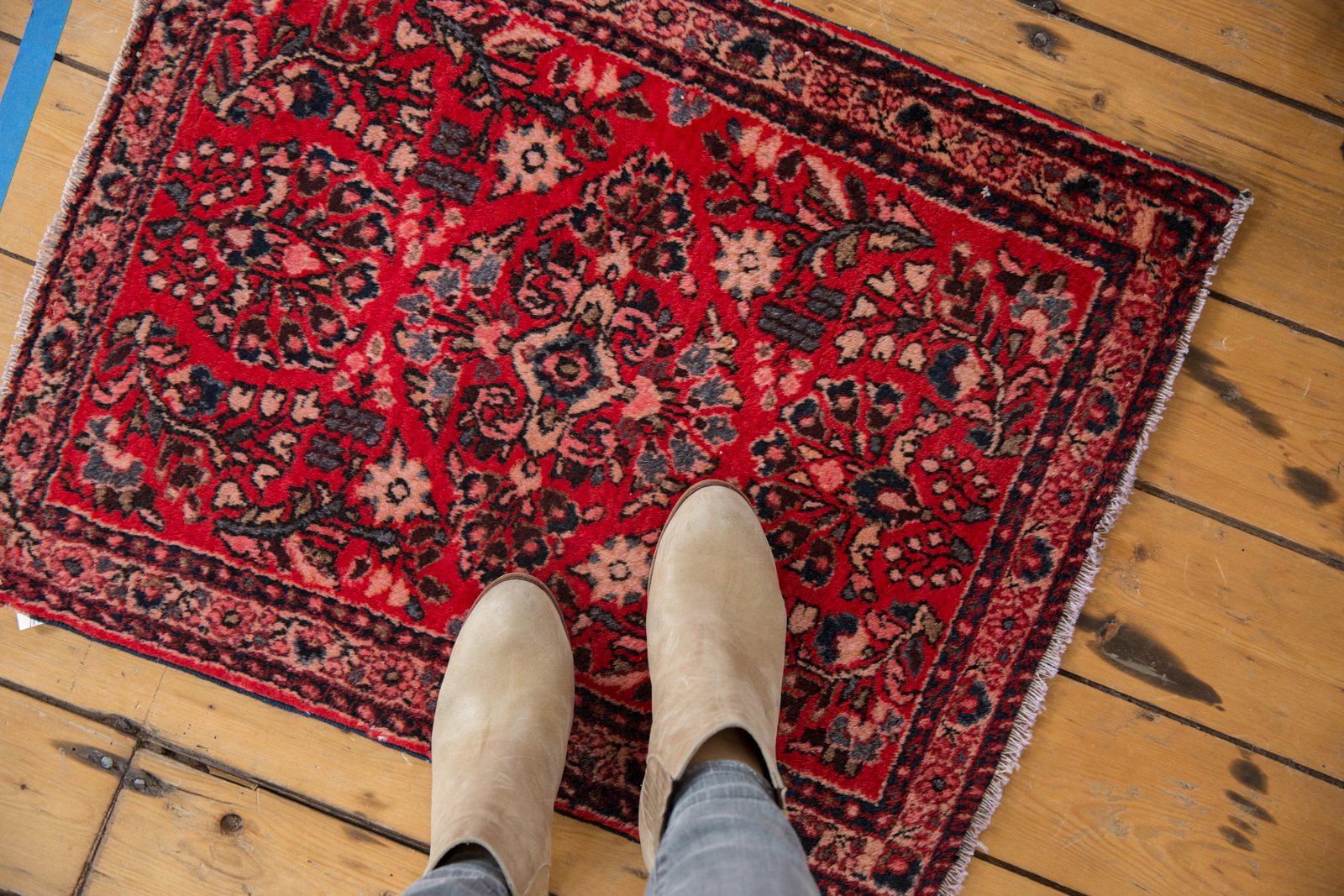 Vintage American Sarouk Square Rug Mat