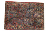 Vintage Tree of Life Sarouk rug with dusty raspberry, navy blue, gold florals, 1'9