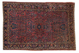 Vintage Persian Sarouk rug, dusty raspberry, navy blue allover floral with cartouche, 3x5.