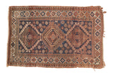 Vintage Caucasian rug, triple geometric floral gul medallion, navy blue, madder root red, antique ivory.