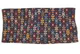 Antique Armenian Karabagh Kilim runner with playful staggered geometric pattern in navy, red, yellow, blush.