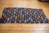 Playful geometric patterns in alternating colors on an antique Karabagh Kilim runner.