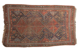 Vintage hand-knotted Qashqai carpet, triple medallion geometric design in brick red, navy.