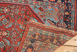 Original side cord selvage, macrame fringe, and Herati pattern on an antique Bijar rug.