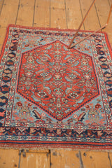 Antique Bijar rug's fringe and intricate navy, red, and blue herati border pattern.