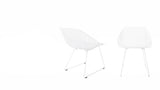 White Bend Goods Bunny Lounge Chair with modern curved wire design, in two views.