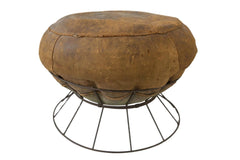 Vintage Mid Century Modern Leather Pouf Eames Style Base