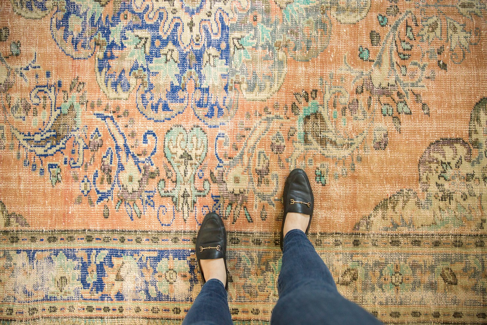 Vintage Distressed Oushak Carpet