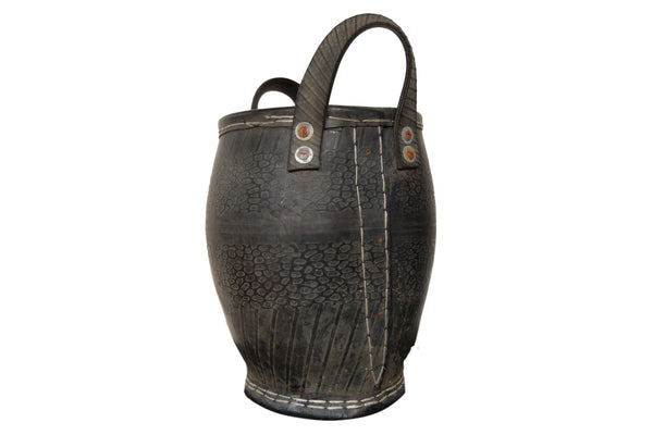 Recycled Tire Rubber Basket Planter with Handles // ONH Item 5439