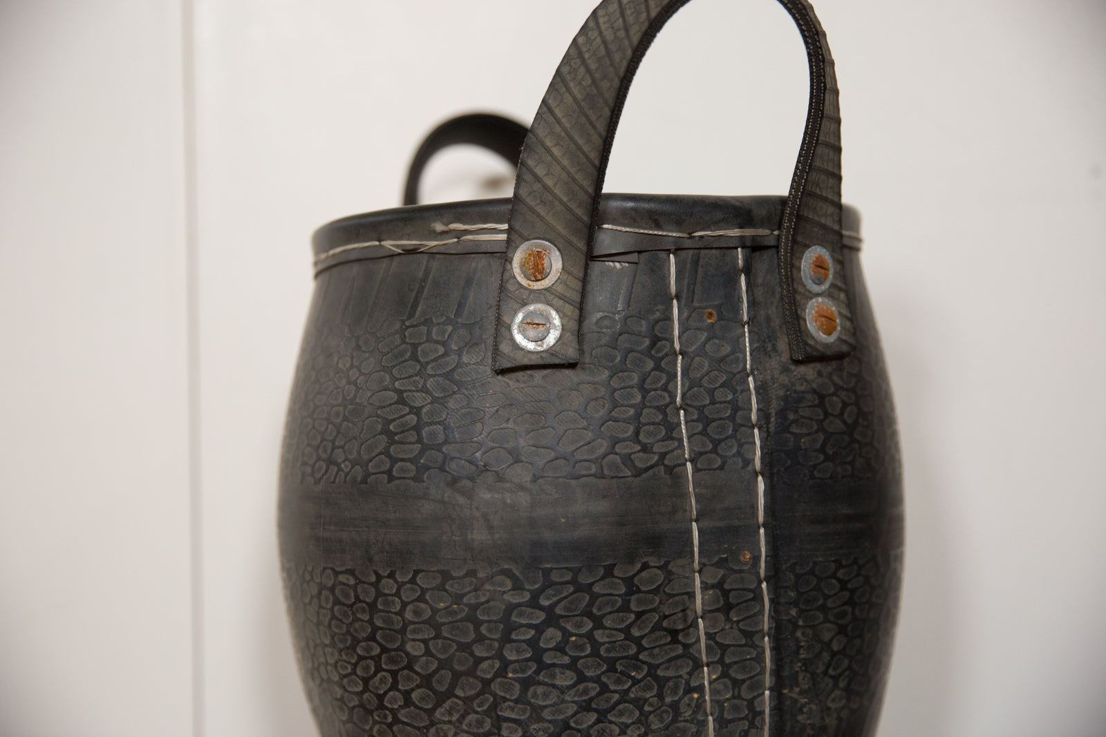 Recycled Tire Rubber Basket Planter with Handles // ONH Item 5439 Image 1