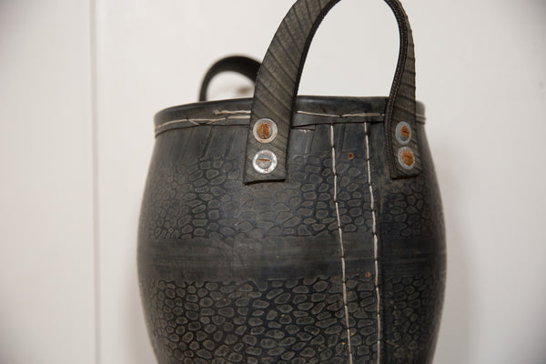 Recycled Tire Rubber Basket Planter with Handles // ONH Item 5439 Image 1