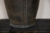 Recycled Tire Rubber Basket Planter featuring textured dark rubber and contrasting white stitching.
