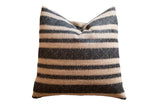 Onyx Black and Natural Pillow with woven horizontal stripes and texture, 20x20.