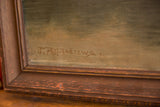 J. Phil Andrews signature on antique seascape painting canvas, distressed wooden frame.