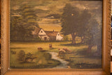 Antique circa early 1900s sweet open pasture oil painting with visible crackling and patina.