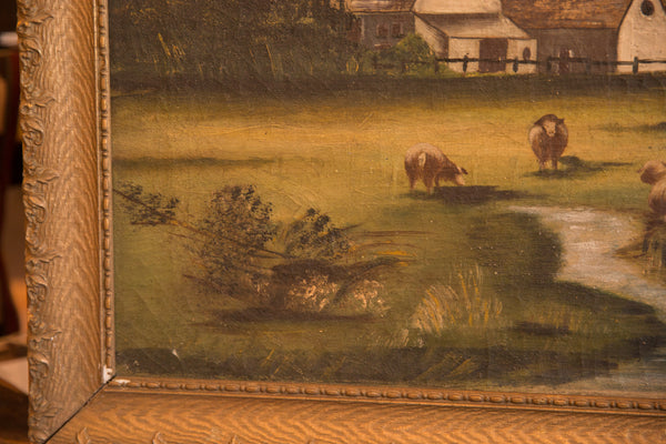 Sheep Grazing Antique Painting // ONH Item 5451 Image 5