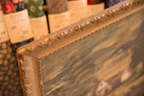 Antique painting's ornate frame corner with crackling and aged texture.