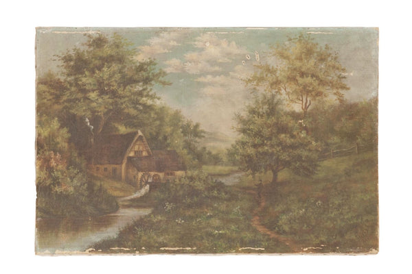 Cottage Scene Antique Painting
