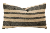 Natural and onyx black striped rectangular pillow with geometric basketweave pattern, 12x20.