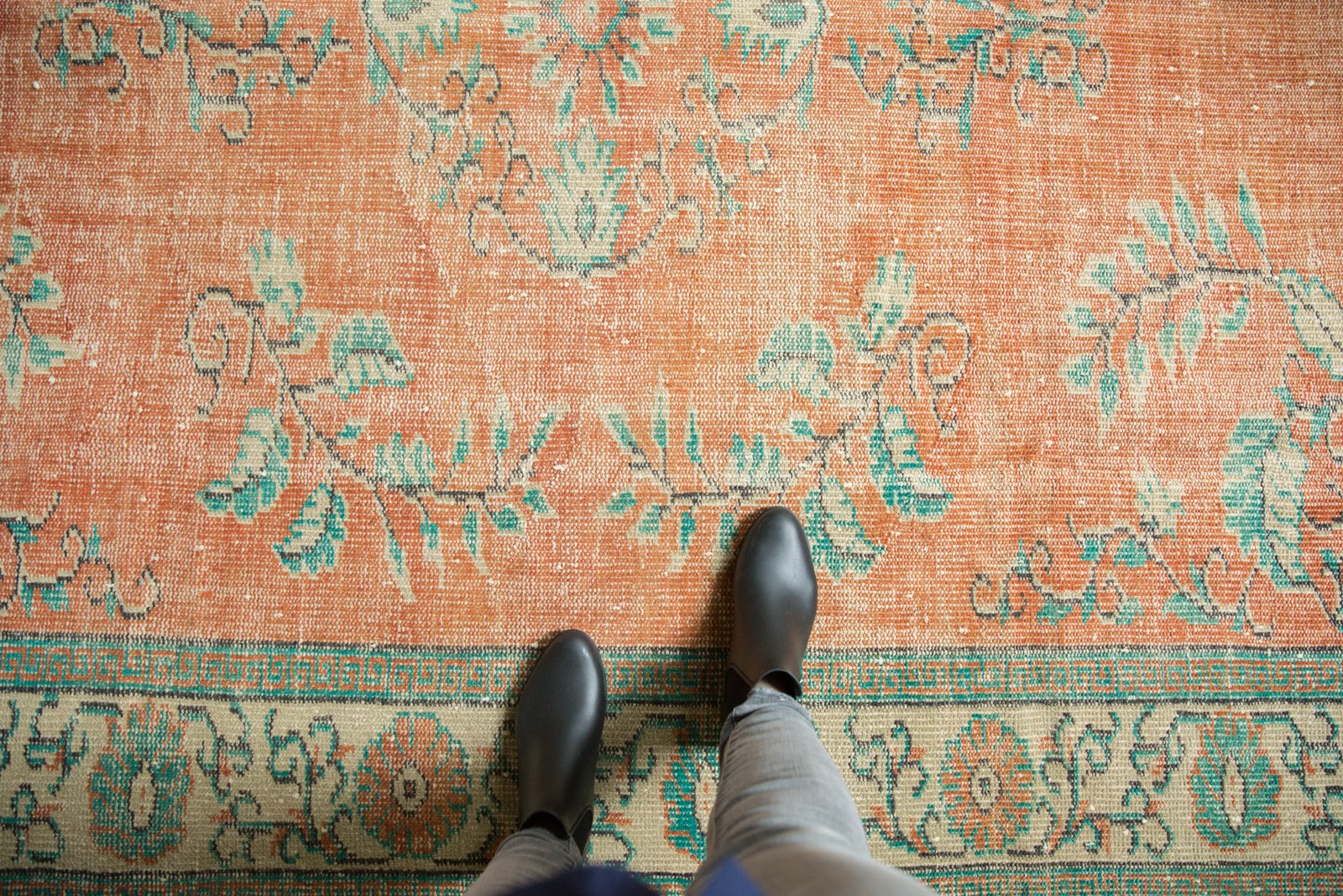 Vintage Distressed Oushak Carpet