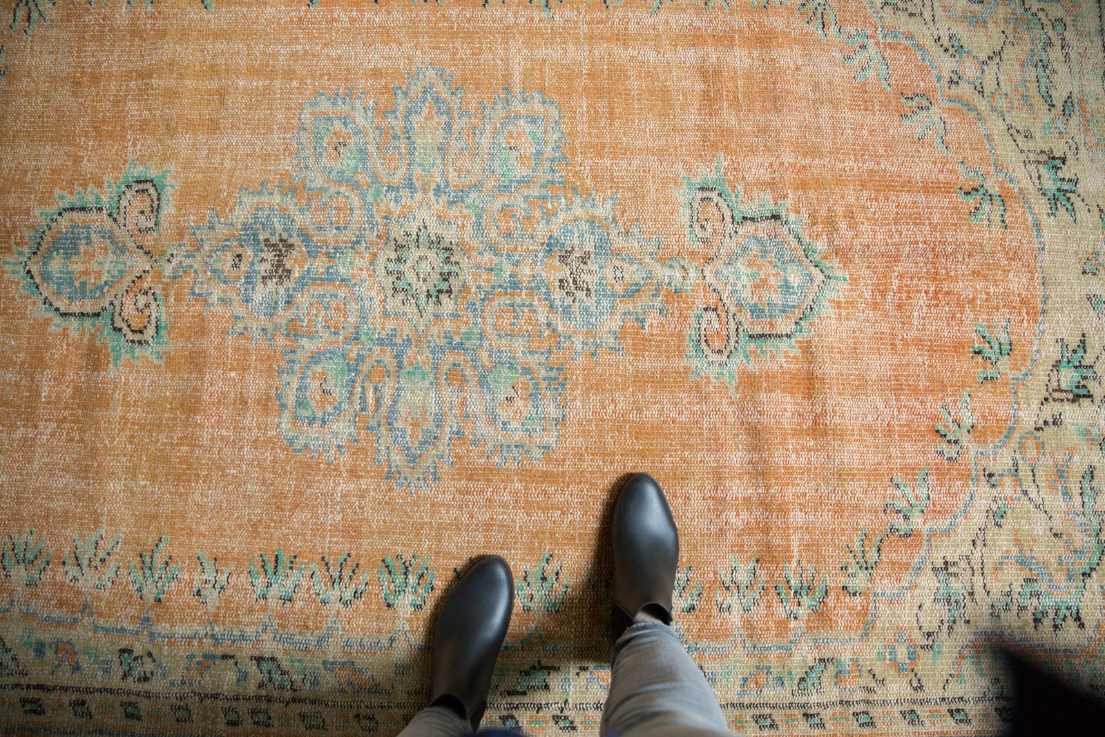 Vintage Distressed Oushak Carpet